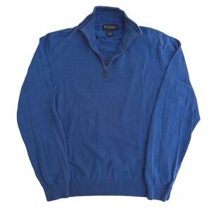 Brooks Brothers Pima Cotton 1/4 Zip Sweater Mens Large Blue Mock Neck Pullover